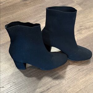 MIA Erika black knit pull on Heeled ankle bootie